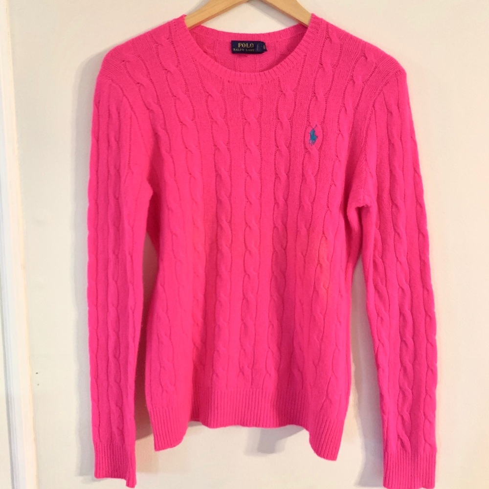 EUC Bright Pink Ralph Lauren Cable Knit Sweater